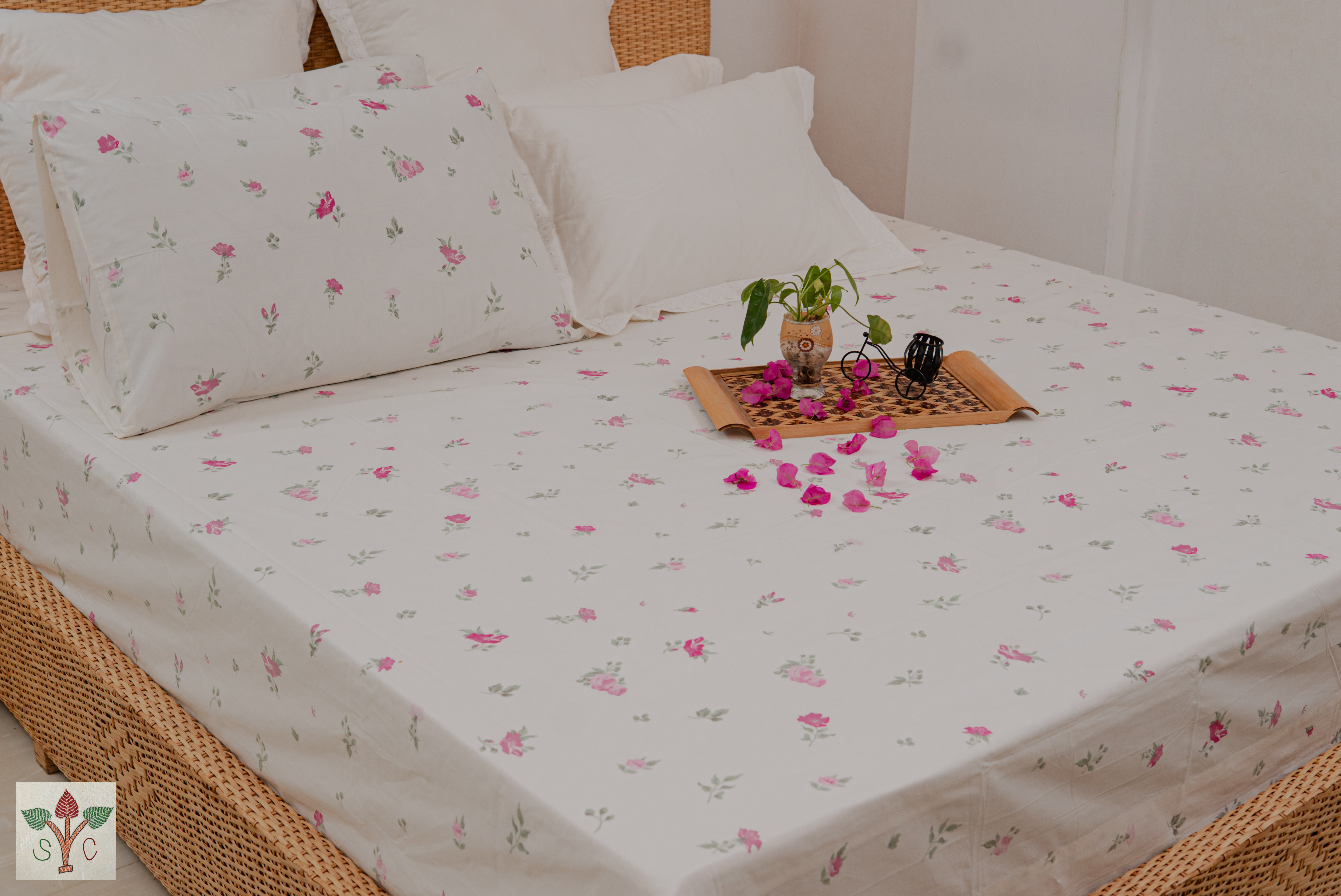 Off White Pink Flowers Bedding